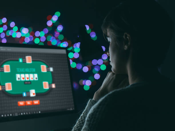 This is the image for Online poker game showing real money chips, cards, and live players on a digital table.